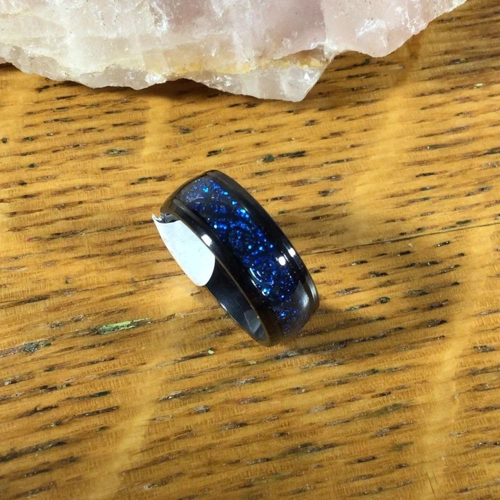 Stainless Steel Black and Blue Dragon Band Ring